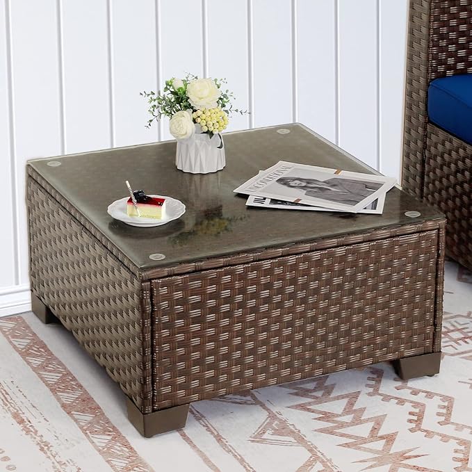 Rattaner Patio Furniture Wicker Coffee Table Outdoor Garden Square Side Table - Image 3