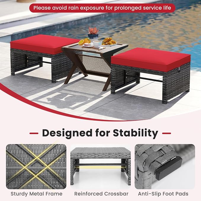 ORALNER Outdoor Ottoman, All-Weather Rattan Foot Stool w/Cushions, Foot Rest - Image 4