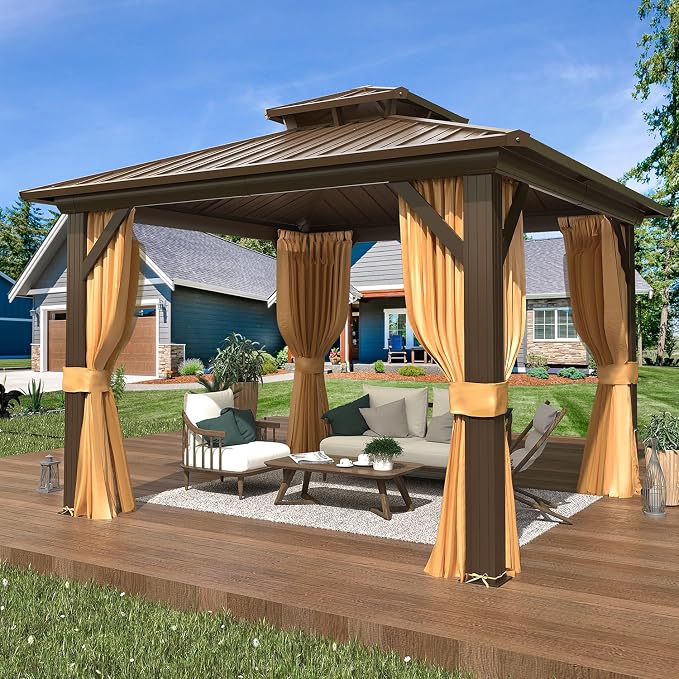 EROMMY 10' x 10' Hardtop Gazebo, Aluminum Frame Gazebos by EROMMY