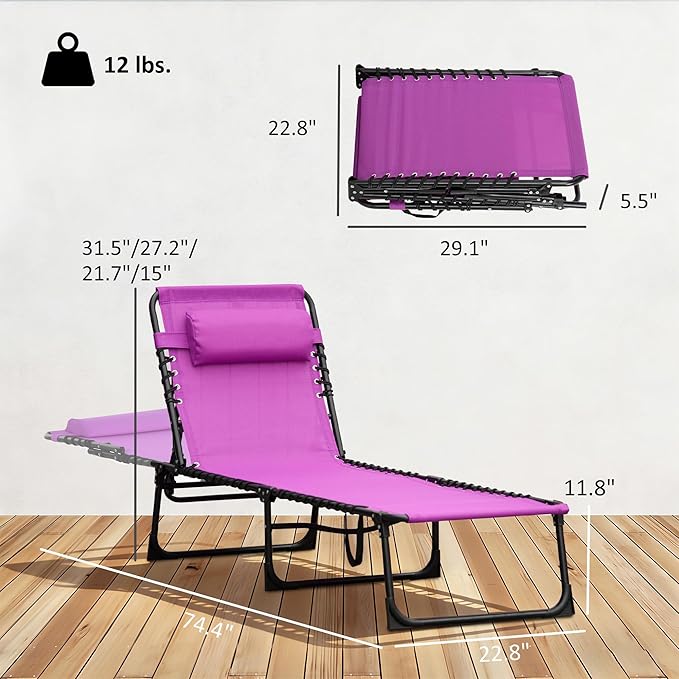 Outsunny Folding Chaise Lounge Chair, Patio Sun Tanning Chair, Outdoor Chaise - Image 3