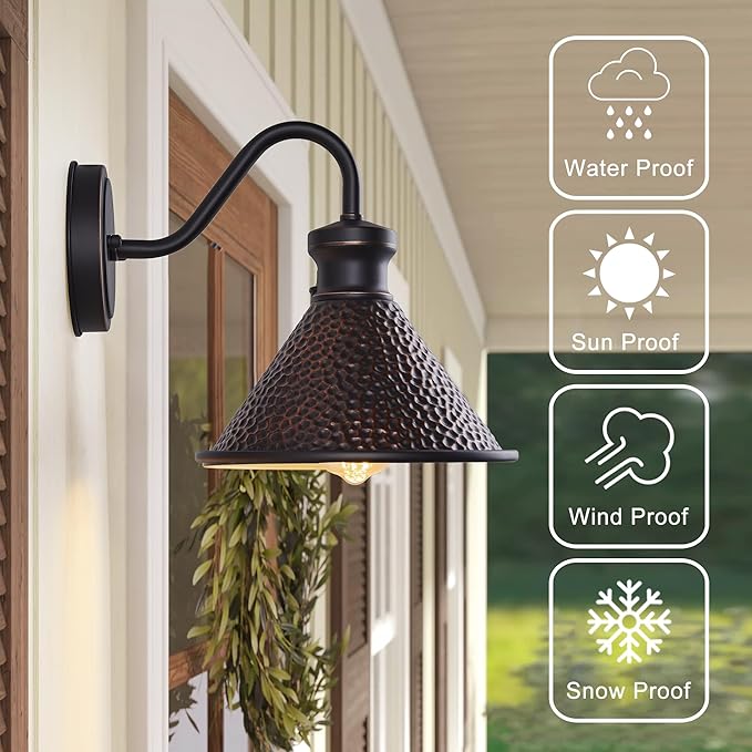 Gooseneck Outdoor Wall Sconce 1-Light E26 Socket Farmhouse Wall Mount Porch & - Image 5