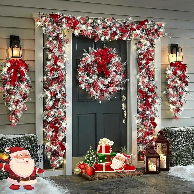 QITONG 4 Pack Solar Fairy Lights, Each 33ft 100 LED Red and White Christmas - Image 5
