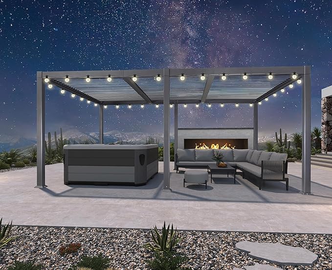 PURPLE LEAF Louvered Pergola w/Light 11' x 18' Aluminum Outdoor Pergola by Unknown