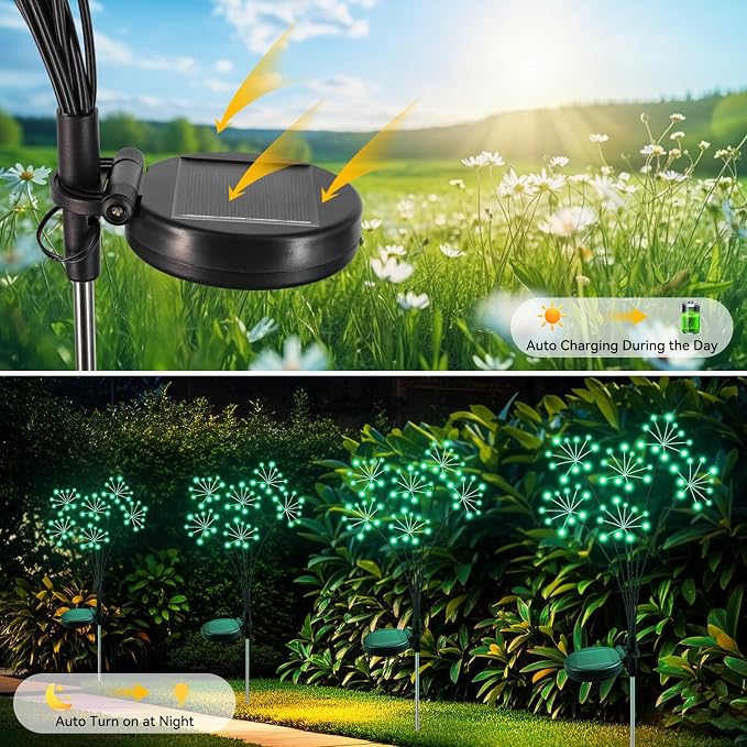 Solar Garden Lights 2 Pack Waterproof Swaying Starburst Light Solar Outdoor - Image 4