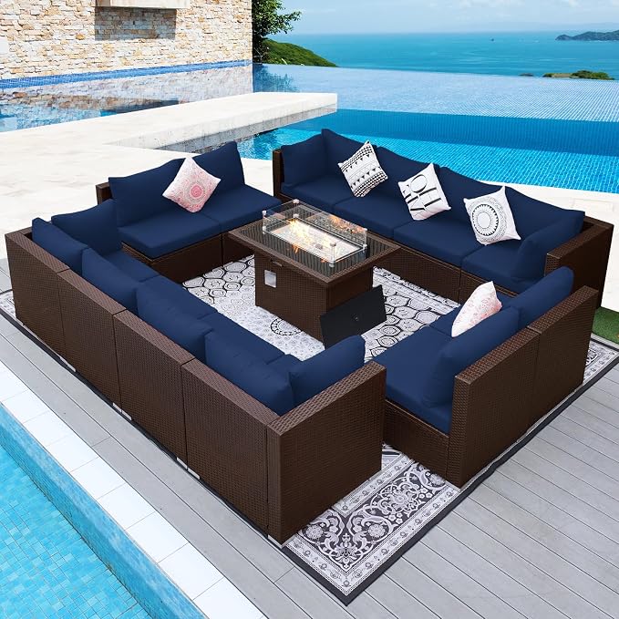 NICESOUL 13 Piece Patio Furniture w/Fireplace, Elegant Outdoor Seating w/Firepit by NICESOUL
