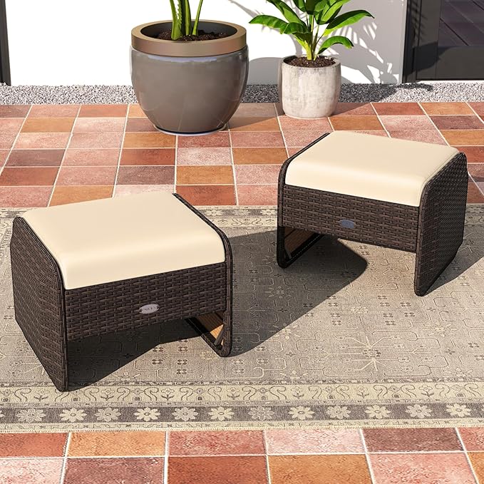 Tangkula 2 Pieces Patio PE Wicker Ottomans - Image 2