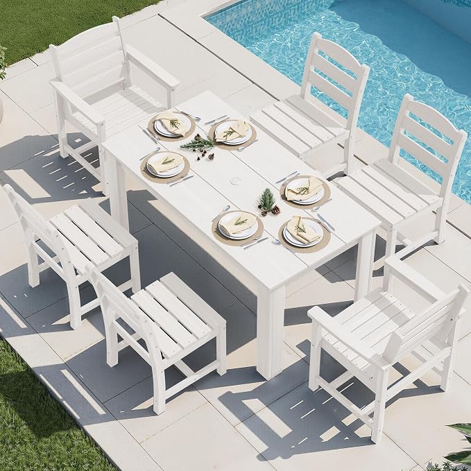 SERWALL Outdoor Dining Sets for 6, HDPE Dining Sets by SERWALL