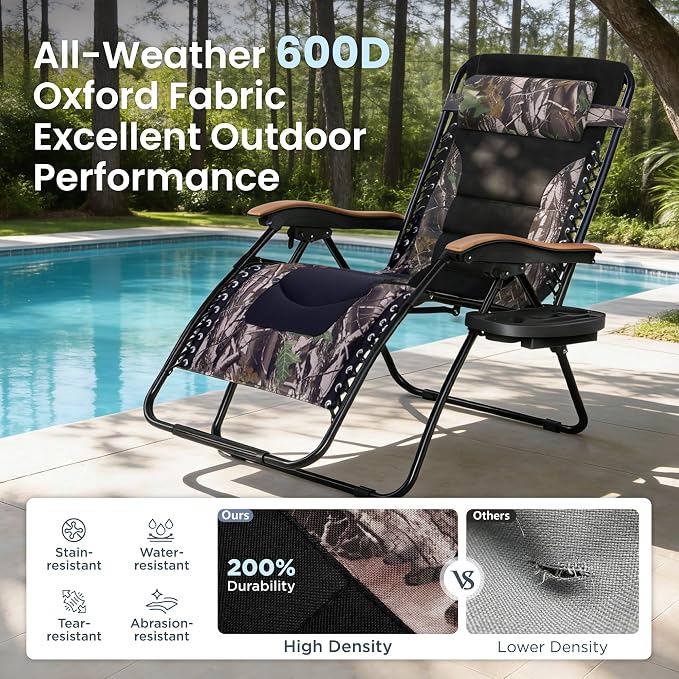 PHI VILLA XXL Oversized Padded Zero Gravity Chair, Foldable Patio Recliner - Image 6