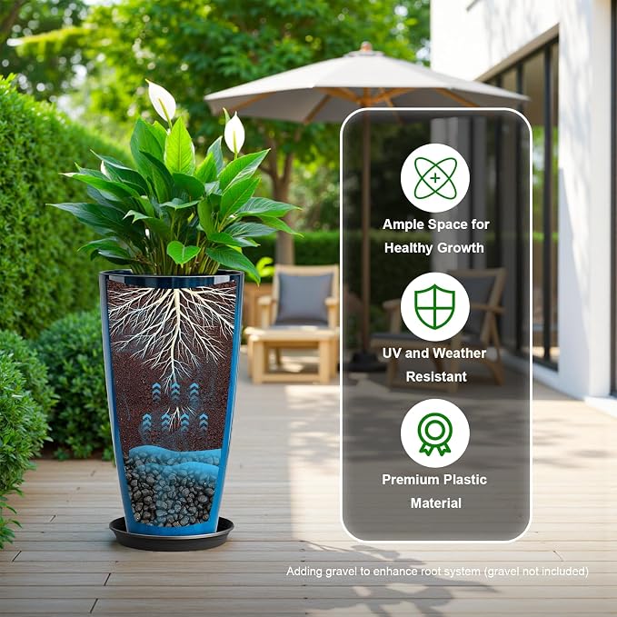 QCQHDU 21 inch Tall Planters for Outdoor & Indoor Plants, Home Decor - Image 4