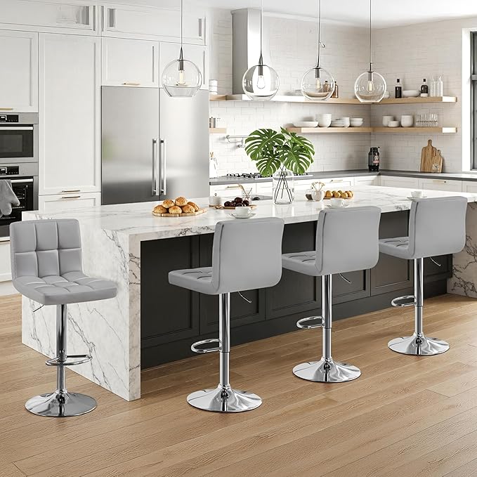 Yaheetech Bar Stools Set of 4, PU Leather Adjustable Barstools, Modern Counter - Image 2