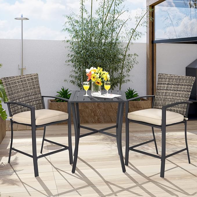 Tangkula 3 Piece Patio Bar Set, Outdoor Bistro Set w/ 27.5" Square Table - Image 2