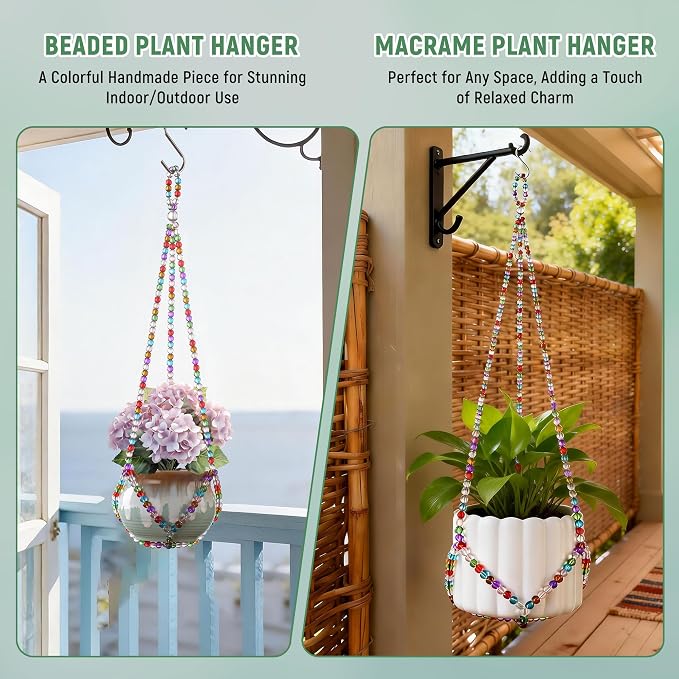 17''，2 Pack Macrame Plant Hanger, Handmade Glass Bead Plant Hanger Colorful - Image 6