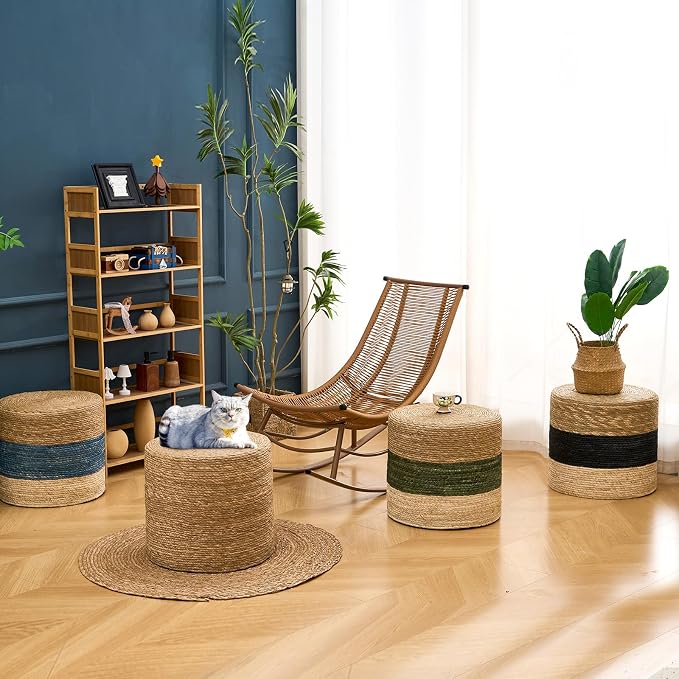 Wimarsbon 18'' Ottoman Pouf, Natural Braided Poof, Rustic Handweave Lounge - Image 4