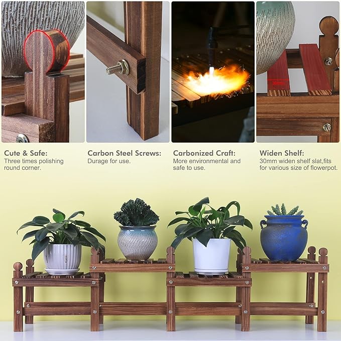 Wood Plant Stand Indoor Outdoor, 4 Tiers Plant Stand Bench Indoor, Low Window - Image 4