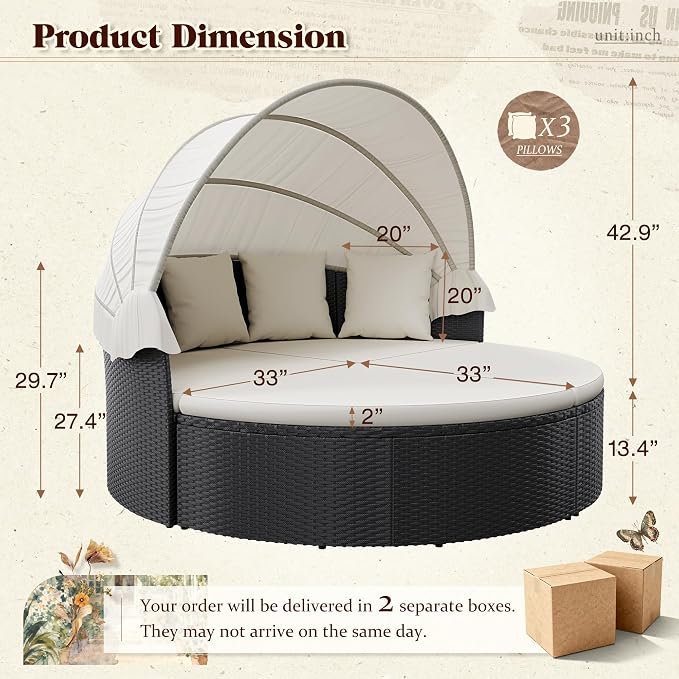 Devoko Patio Furniture Outdoor Round Daybed - Image 2