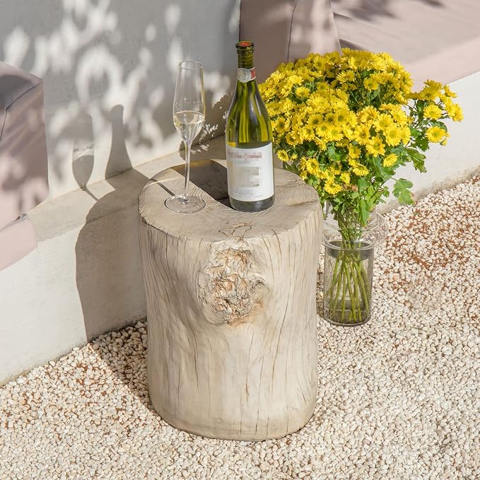 COSIEST 2 Pieses Outdoor Side Table, Hand-Painted Wood Stump Side Table Set of 2 - Image 4