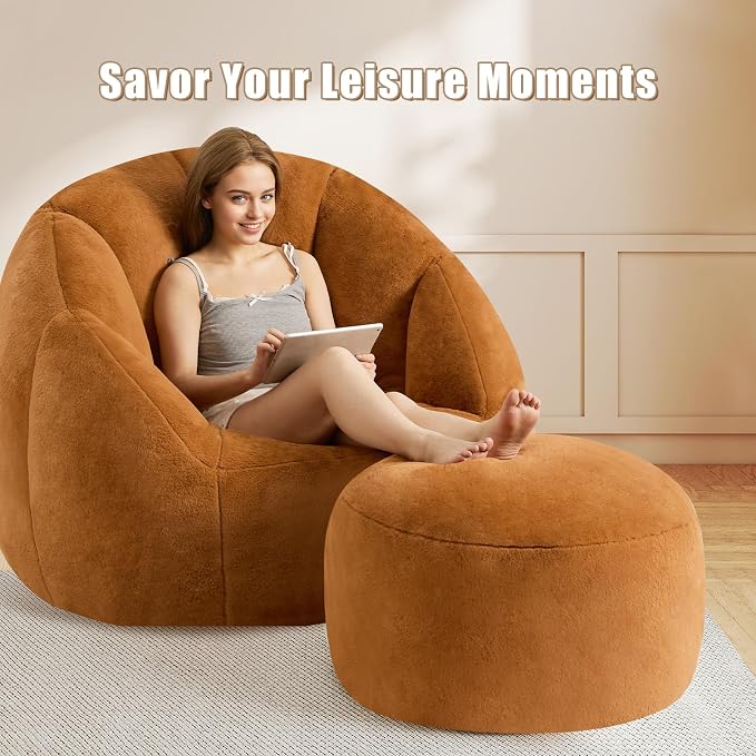 Round Stuffed Pouf Ottoman for Foot Rest, A Round Modern Foam Filled Poufs - Image 3