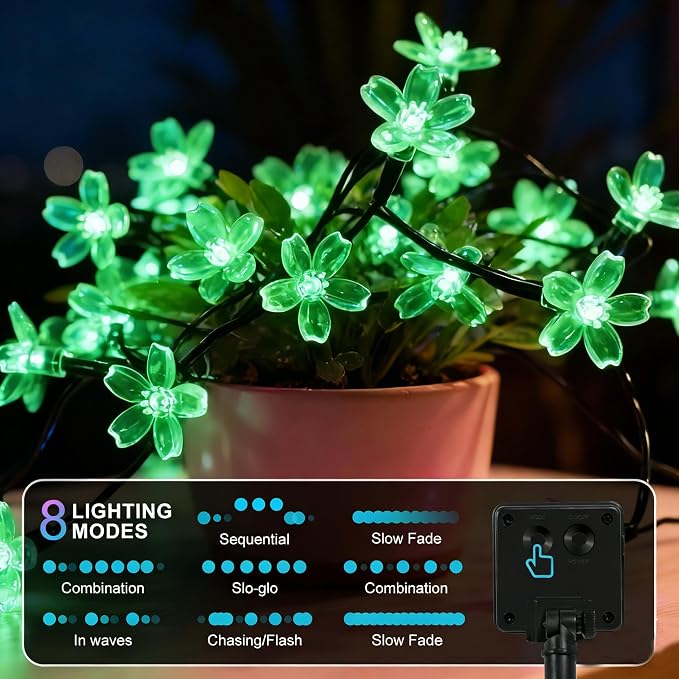 2 Pack Total 52FT 120 LED Solar String Lights Outdoor Waterproof Flower Fairy - Image 4