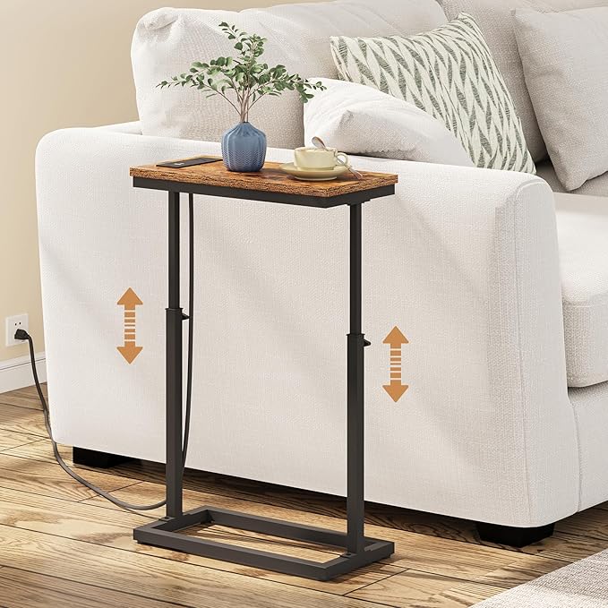 TUTOTAK End Table with Charging Station, Side Table, Tall Couch Table, Sofa by ChoosetutotakFurnitureBuildYourCozyHome