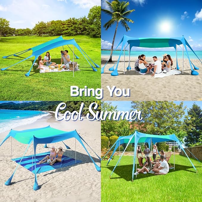 Rhino Valley Beach Tent Shade Canopy UPF50+ Protection, 8 Sandbags, 4 Stability - Image 8