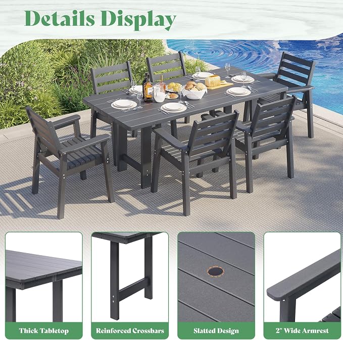 AMERLIFE 7-Piece HDPE Outdoor Dining Set - Image 5