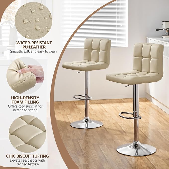 Yaheetech Bar Stools Set of 2, Adjustable PU Leather Swivel Barstools, Modern - Image 5