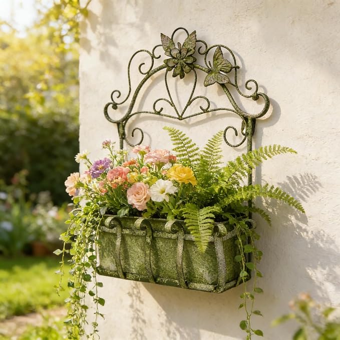 Rustic Metal Wall Planter Vintage Wall Mounted Flower Pot Farmhouse Distressed - Image 4