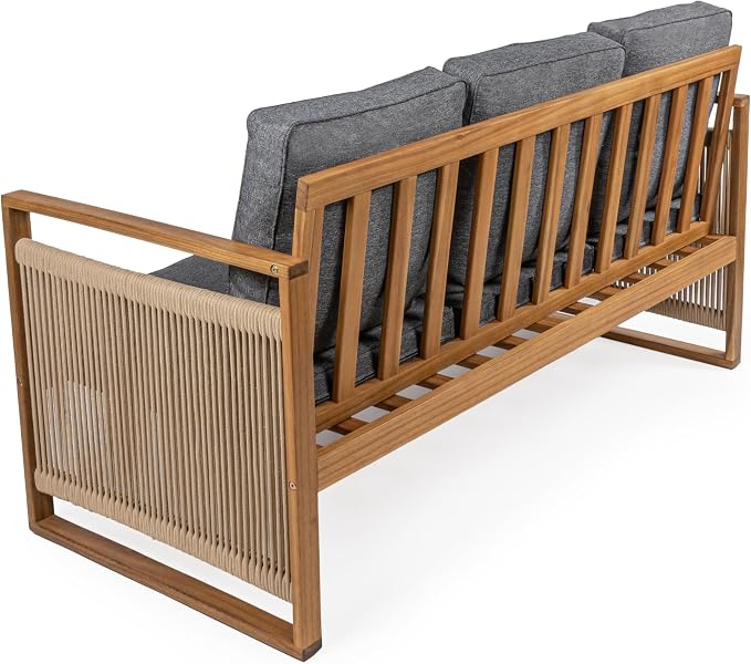 JONATHAN Y SFB1002B Gable 3-Seat Mid-Century Modern Roped Acacia Wood Outdoor - Image 10