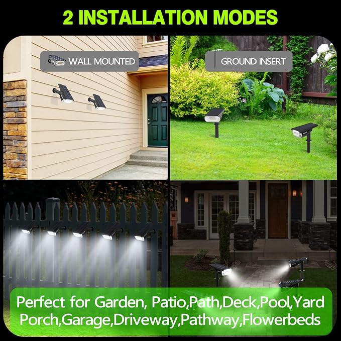 Solar Spot Lights Outdoor 1000 Lumens, 64 LEDs IP67 Waterproof Landscape - Image 7