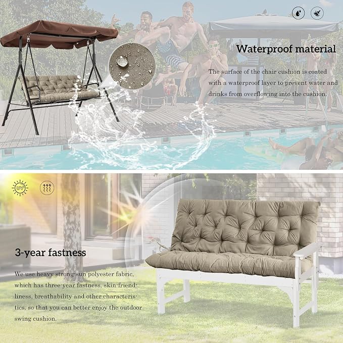 Outside Benches Cushion with Backrest, Thicken Waterproof Swing Cushions 2/3 - Image 6