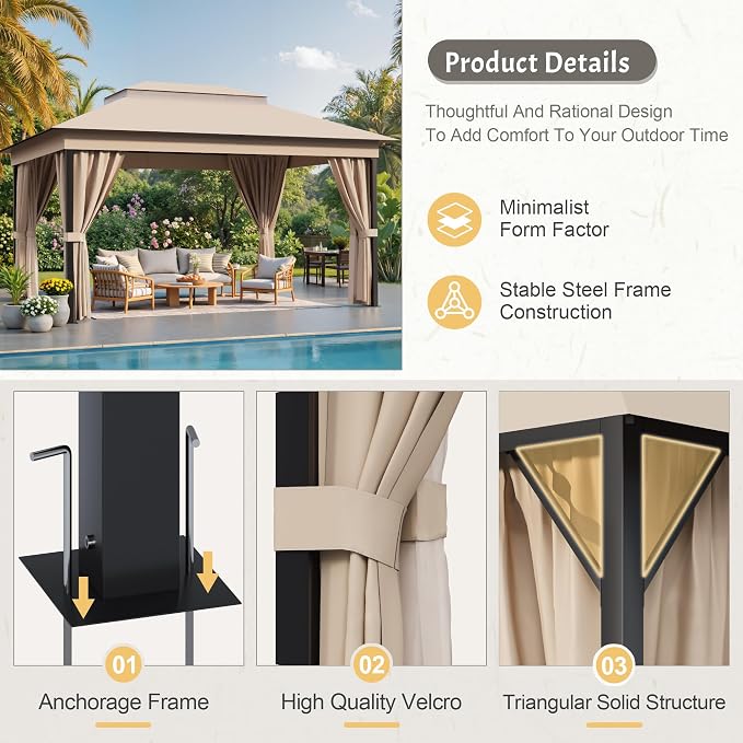 Devoko Outdoor Gazebo for Patio 10'x 13' Heavy Duty Metal Frame Canopy - Image 3