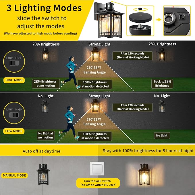 Dusk to Dawn Motion Sensor Light, Outdoor Light Fixture, Aluminum Wall Sconce - Image 3