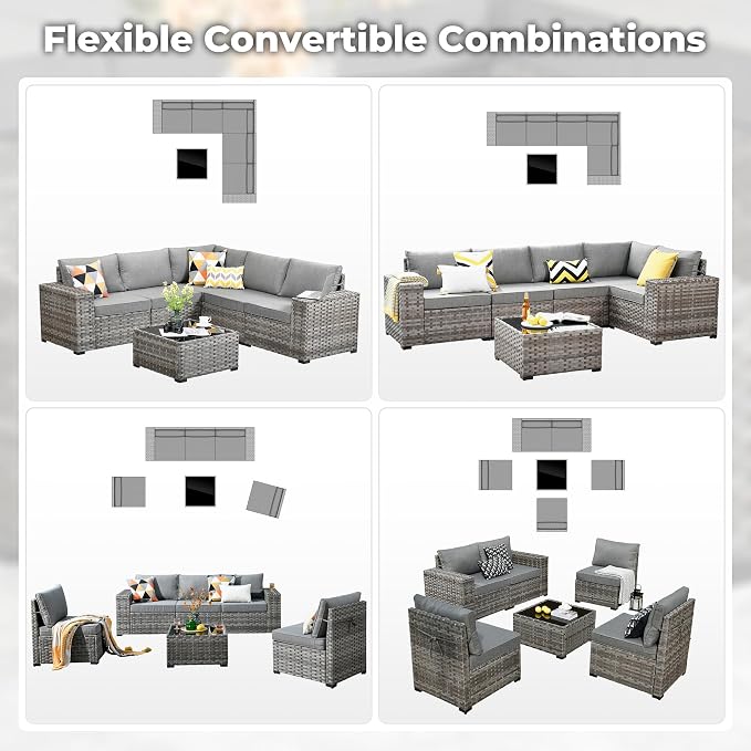ovios 6 Pieces Patio Furniture Set, Outdoor Wicker Sectional Sofa - Image 7