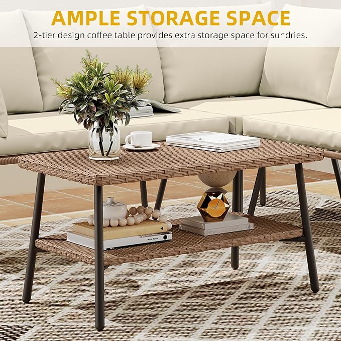DWVO Outdoor Sectional Sofa 4 Piece 5-Seater Rattan Patio Furniture Set - Image 4