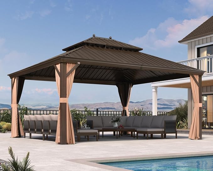 PURPLE LEAF 14' X 16' Outdoor Hardtop Gazebo Patio Wide Aluminum Frame Metal - Image 2