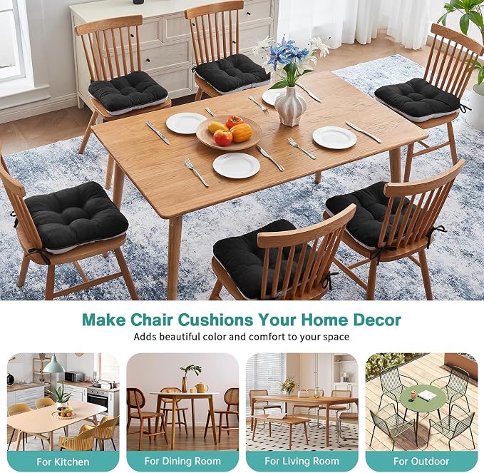 BETU Black Chair Cushions for Dining Chairs Set of 6, 3.5" Thick Kitchen Table - Image 5