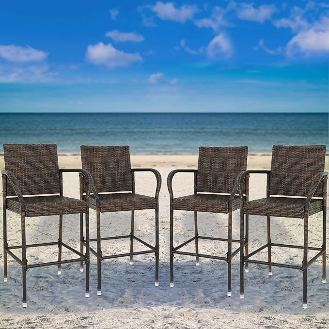SUPER DEAL Upgraded Wicker Bar Stool Chairs Outdoor Backyard Rattan Chair - Image 6