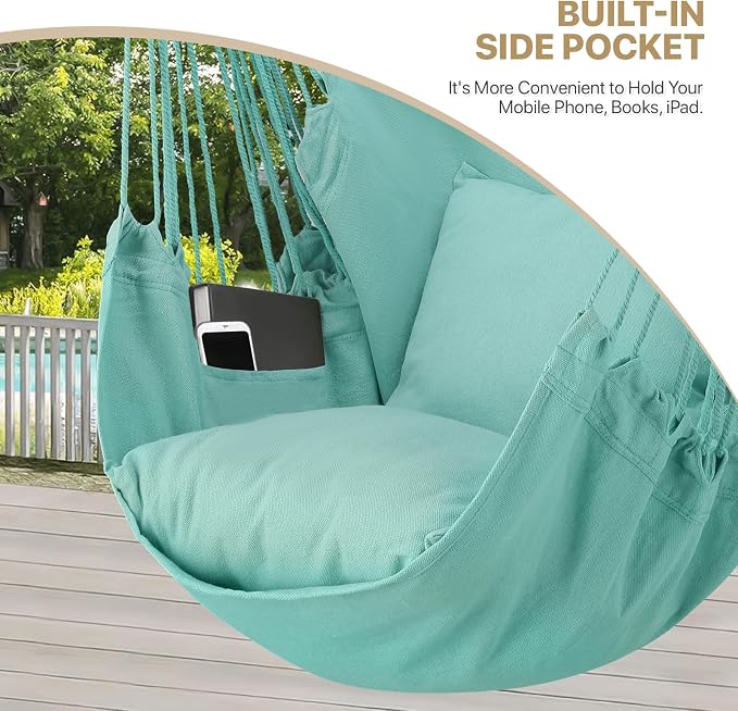 MoNiBloom Hammock Chair Hanging Rope Swing w/2 Cushions, Boho Macrame Hanging - Image 6