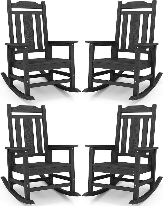 SERWALL Oversized Rocking Chair, HDPE Outdoor Rocking Chairs Set of 4, Patio by SERWALL