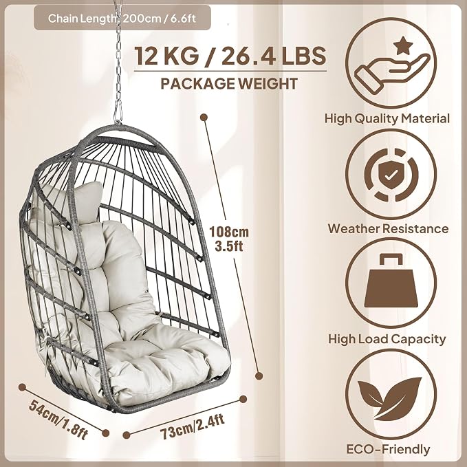 Chihee Egg Chair Foldable Wicker Rattan Hanging Swing Chair Indoor Outdoor - Image 2