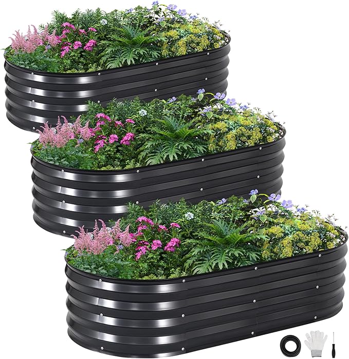 INNO STAGE 3Pcs Galvanized Raised Garden Bed Kit, Outdoor Metal Raised Garden by INNOSTAGE