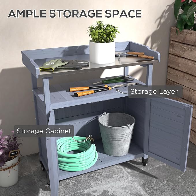 Outsunny Outdoor Wooden Potting Bench Table, Garden Workstation - Image 6