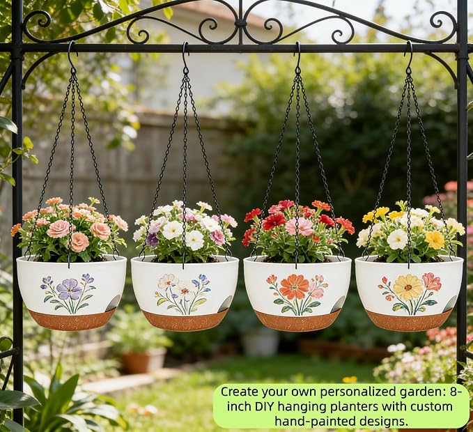 Set of 4-8 Inch Self Watering Hanging Planters - Image 4