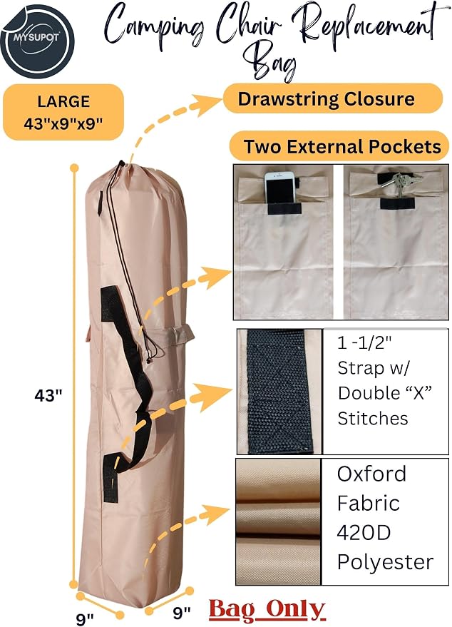 43"x9"x9" Replacement Bag for Folding Camping Chair, Camp Chairs, Yoga Mat - Image 3