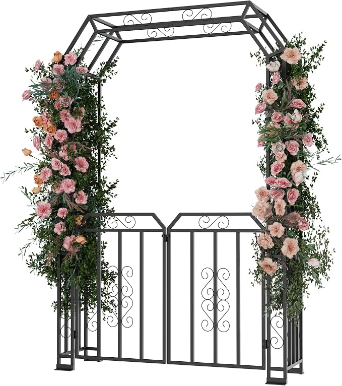 YOHKOH Garden Arch with Gate, Metal Garden Arbor with Gate, Double Lockable by YOHKOH