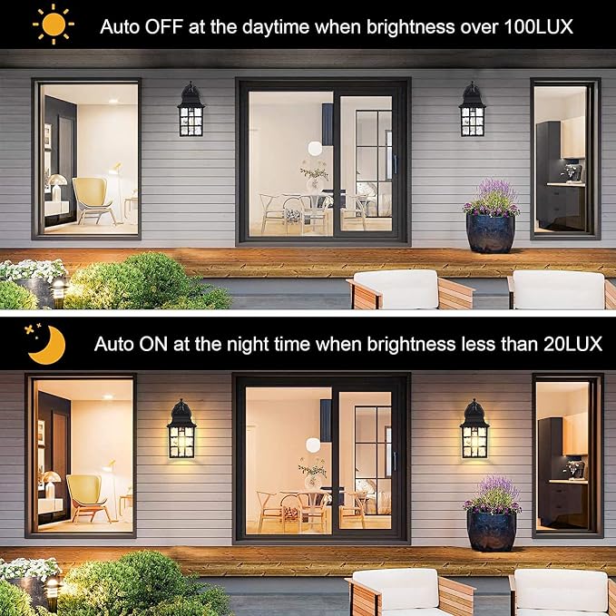 WIHTU 2-Pack Dusk to Dawn Outdoor Wall Lights, Sensor Exterior Light Fixtures - Image 2
