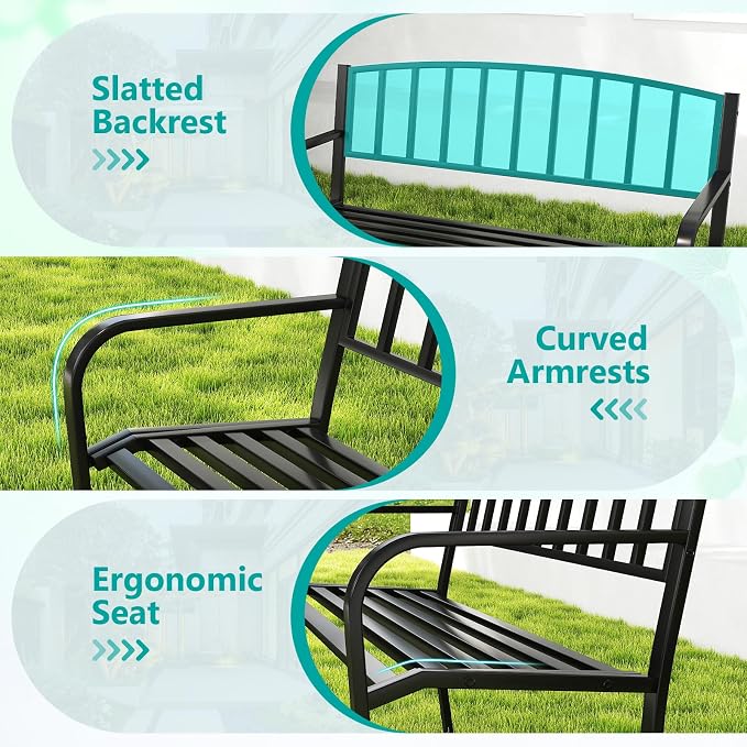 Tangkula Metal Outdoor Park Bench, 50 Inches Patio Garden Bench - Image 6