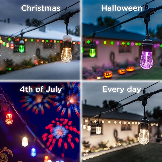 Enbrighten Vintage Outdoor String Lights, 12 RGB Acrylic Bulbs, Weatherproof - Image 8