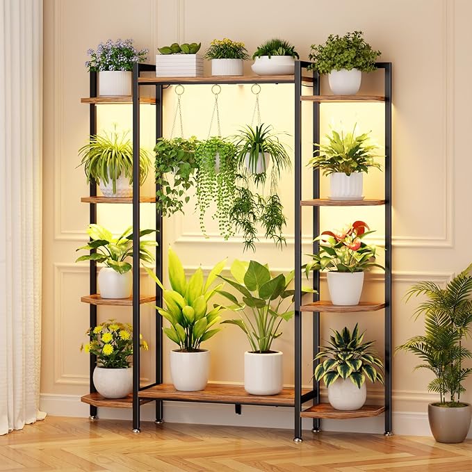 C1 Plant Stand Indoor with 6 Grow Lights, 6 Tiered Large Metal Plant Stand by CYXPHION