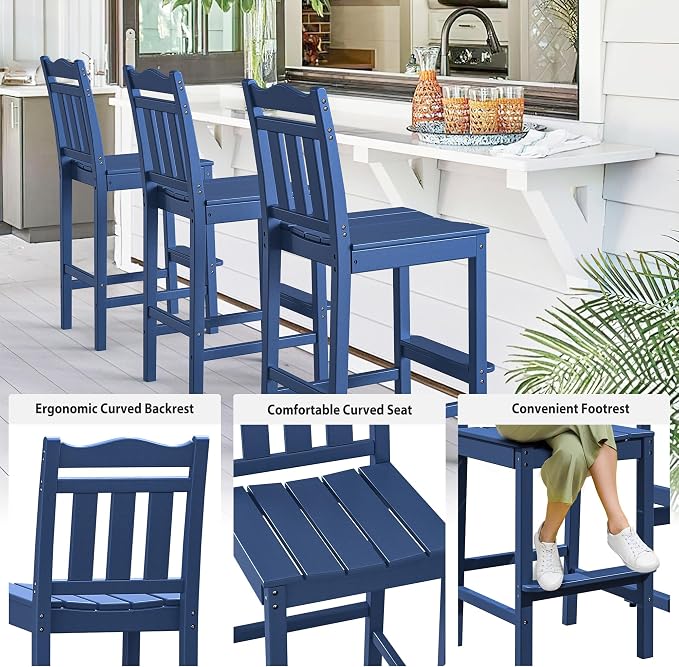 nalone Outdoor Bar Stools Set of 2, HDPE Tall Adirondack Chairs Bar Chairs - Image 5